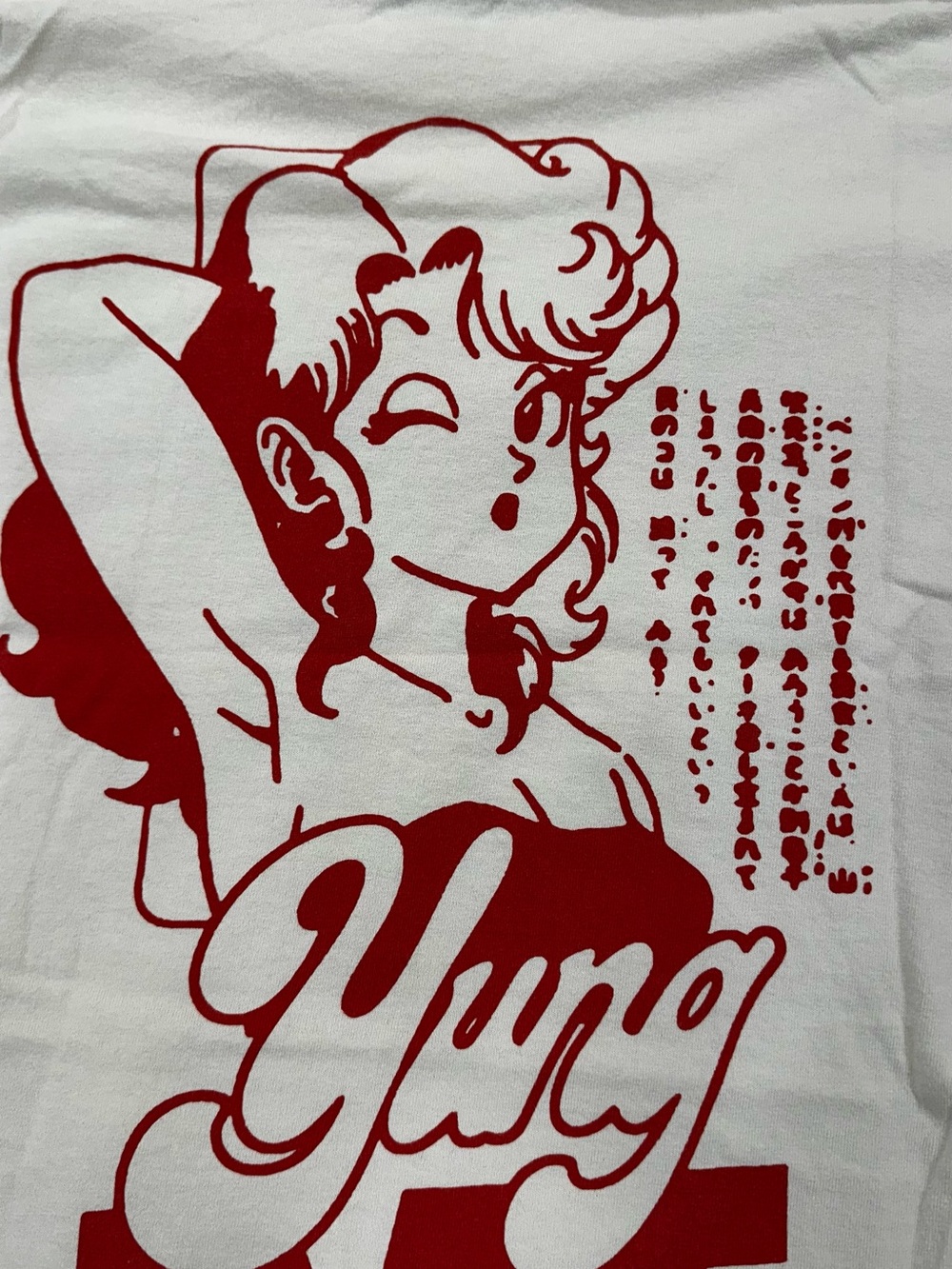 Yung Bae Merch Tee Cream Red Anime Print Graphic